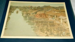 1924 Kiangsu " Jiangsu " Province China Waterfront Canal Scene Hand Colored Photo