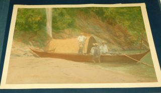 1924 Wenchow China Boat On The Wu River Hand Colored Photo