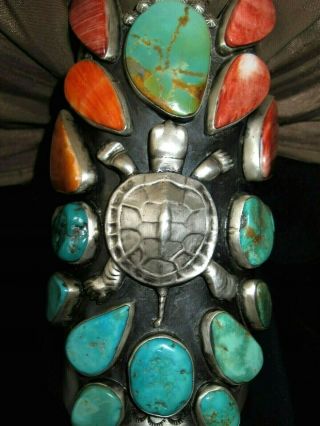 NAVAJO TURTLE BRACELET Spectacular Turquoise Spiny Oyster Cuff 5.  5 