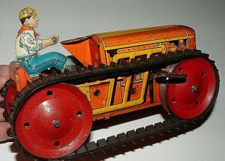 Marx Vintage Tin Litho Wind - Up Bulldozer Dozer & Driver,
