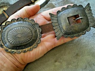 Old Large Southwestern Native American Sterling Silver Stamped Concho Belt 3x3.  5