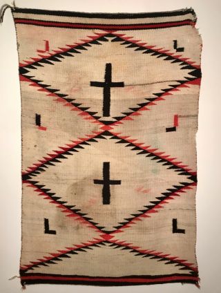 Historic Navajo Transitional Wearing Blanket,  2 Crosses - Native&christian,  C1890,  Nr