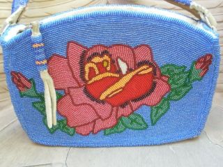 The One Native American Indian Beaded Rose Floral Large Purse Bag Beadwork