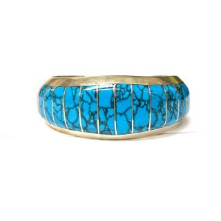 Native American Navajo Sterling Silver Turquoise Spiny Oyster Inlay Cuff
