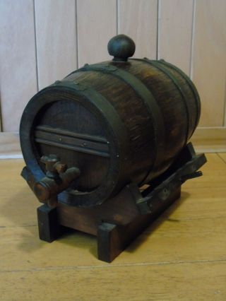 Vintage Wooden Barrel On Stand With Tap