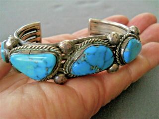 Heavy - Gauge Native American Navajo Turquoise Row Sterling Silver Cuff Bracelet