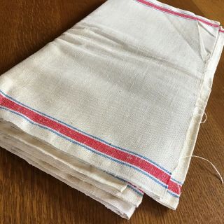 Vintage Rustic Linen Kitchen Toweling Towel Fabric Red Blue Stripes - 10yards X18”