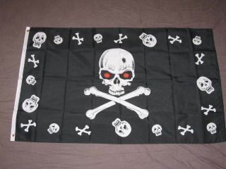 Skull Border Pirate Flag 3x5 Jolly Roger Red Eyes F458