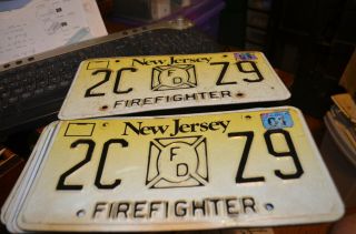 Jersey Firefighter 2001 License Plates - 2c Z9 (set Of Two Plates)