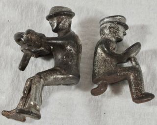 2 Antique Nickel Plated Cast Iron Toy Drivers: Tractor & Wagon Or Coach