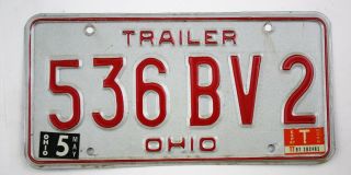 Vintage 1976 Base Reissued In 1985 Ohio Trailer License Plate 536bv2