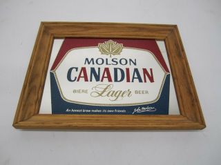 Vtg Molson Canadian Biere Lager Beer Advertising Sign Mirror Bar Pub Framed