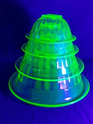 Vintage Green Uranium Depression Glass 4pc Mixing Bowl Set