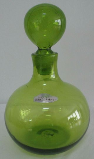Vintage 60s Wayne Husted 1965 Blenko Green Glass Bottle Decanter Mid Century