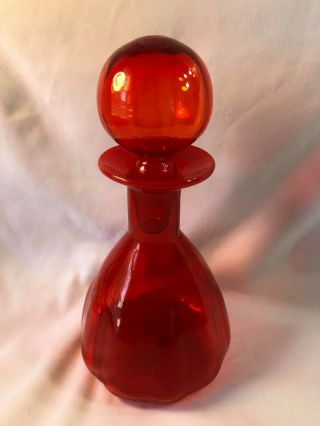 Vintage Mcm Blenko Blown Glass Tangerine Decanter With Stopper