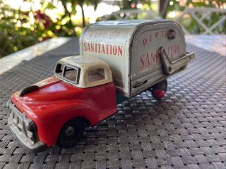 Vintage Tin Toy Sanitation Truck Friction Japan Dump Trash