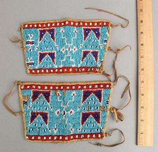 Hand Sewn Antique Early 20thc American Western Indian Beaded Cuffs Nr