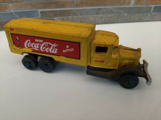 Vintage Small Yellow Cast Iron Coca Cola Truck.  Coke