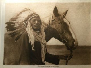 1926 Edward Curtis Tissue Photogravure Blackfoot War Bonnett & Horse