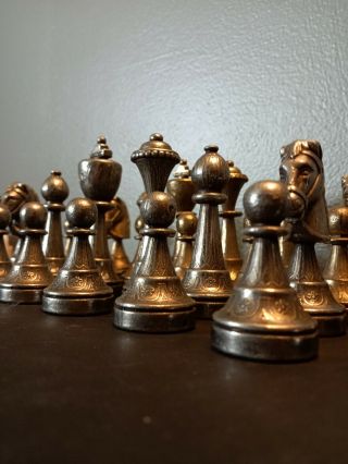 Vintage Italfama Brass & Nickel Chess Set - Made In Italy - Rare