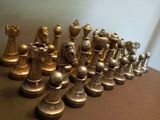 VINTAGE ITALFAMA Brass & Nickel Chess Set - Made in Italy - RARE 3