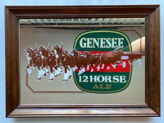 Vintage Genesee Beer 12 Horse Ale Mirror Wall Hanging Sign 18.  5” X 13 1/4”