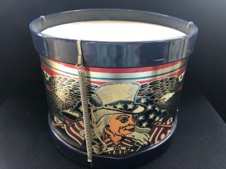 Vintage Noble & Cooley Co Tin Litho Drum Uncle Sam American Eagle Patriotic