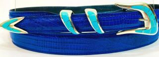 Sunbursts Handcrafts Sterling Silver.  925 Inlay Turquoise Ranger Belt Buckle Set