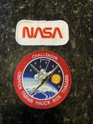 Space Shuttle Challenger And Nasa Worm Logo Patch Pre - Owned Sts - 7