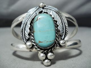 Tremendous Vintage Navajo Blue Diamond Turquoise Sterling Silver Bracelet Old