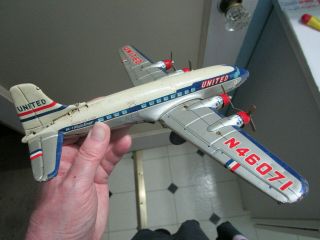 Vintage United Friction Tin Toy Airplane United Air Lines Dc - 7 Mainliner N46071