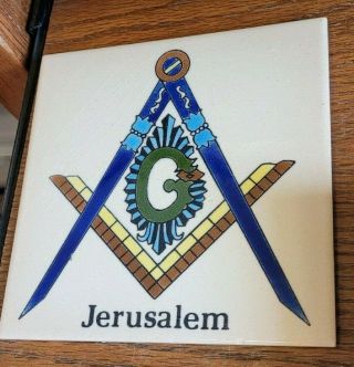 Vintage Freemasons Masonic Lodge Ceramic Tile - Jerusalem