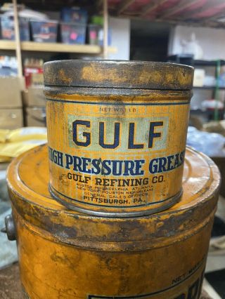 Vintage Gulf High Pressure Grease 1lb Can 1920s Oil