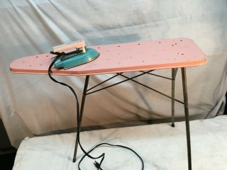 Vintage Child’s Ironing Board Metal Pink With Iron Nassau Products Toy