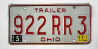 Vintage 1976 Base Reissued In 1985 Ohio Trailer License Plate 922rr3