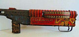 Vintage Rare 1930s Gangbusters 14 " Tin Litho Machine Gun; Spinning Ammo Gun