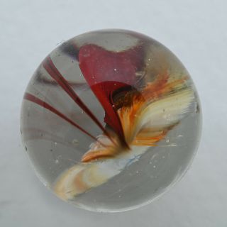 A Fiery And Exciting German European Sparkler Marble With Oxblood.  3/4