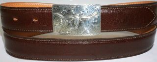 Max Lang Hand Engraved Belt Buckle Longhorn Buffalo Calf 38 Sterling Silver.  925