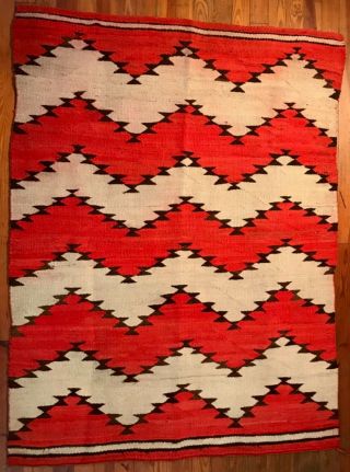 Historic Navajo Transitional Wearing Blanket,  Hourglass Lightning Design,  C1890
