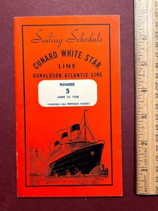 1938 Cunard White Star Line Sailing Schedule