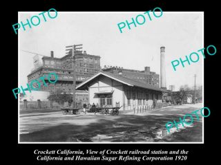 Old Postcard Size Photo Of Crockett California View Of Railway Station C1920