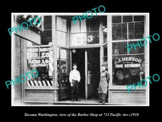 Old Postcard Size Photo Of Tacoma Washington View Of The Barber Shop C1910