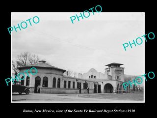 Old Postcard Size Photo Of Raton Mexico The Santa Fe Railroad Depot C1930