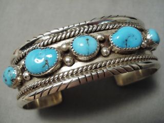 Fantastic Vintage Navajo 5 Morenci Turquoise Sterling Silver Bracelet