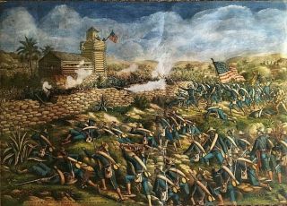 - Us Army - Charge Of The Colored Infantry At San Juan Hill Print C1899