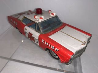 Vintage Bandai Tin Friction Toy Ford Fire Chief Car Vg