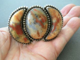 Rare Bright Native American Petrified Wood Sterling Silver Stamped Bracelet