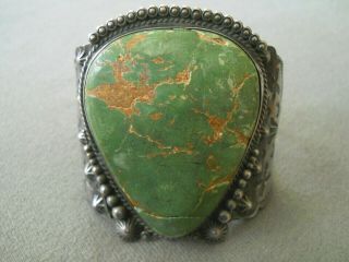 Old Huge Native American Indian Green Turquoise Sterling Silver Cuff Bracelet