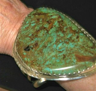 Navajo Turquoise Cuff Xx Large Green Over 3 " Long Turquoise Sterling Silver 130g