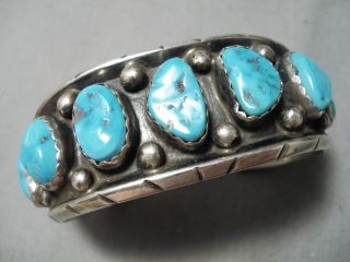 Tremendous Vintage Zuni Kingman Turquoise Sterling Silver Bracelet Old